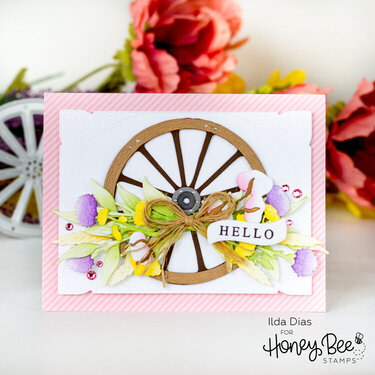 Wagon Wheel Floral Arrangement Hello Card