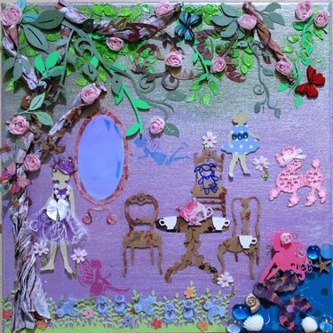 Whimsical sister tea party Mixed Media canvas