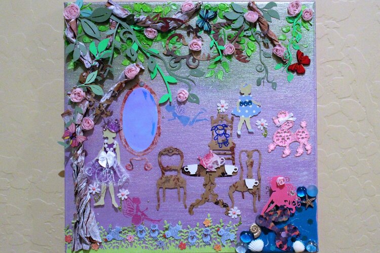 Whimsical sister tea party Mixed Media canvas