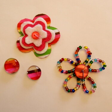 Fabric, felt, &amp; bead flowers