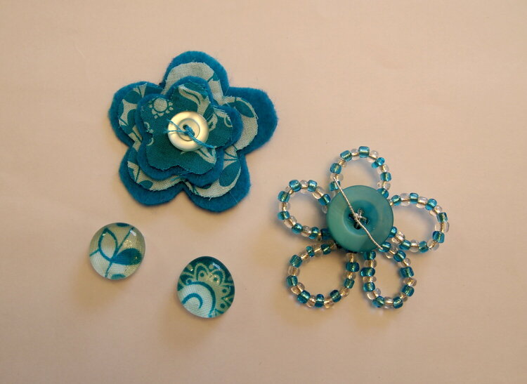 Felt, fabric, and bead flowers