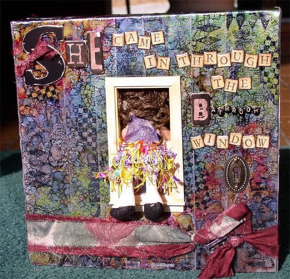 Traveling Doll CJ made of Canvas, Duct Tape & Alcohol Inks