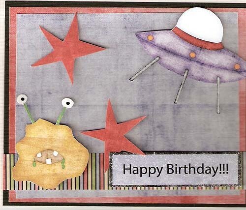 Space Alien Birthday Card - Hybrid