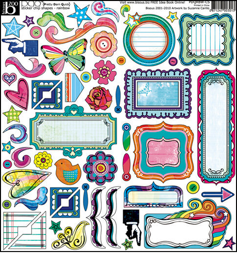 PDQ Rainbow sticky back chipboard by Bisous Artist Suzanne Carillo