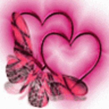 Redishpink butterfly and pink hearts