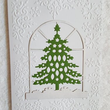 Green Christmas Tree in Window Christmas Card