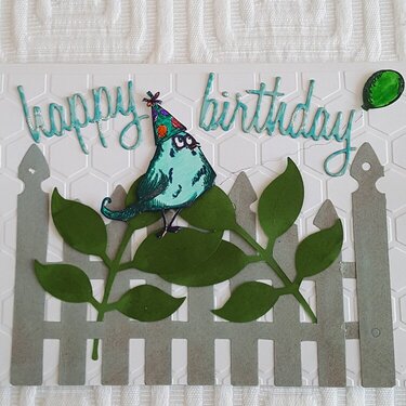 Crazy Bird on The Fence Birthday Card