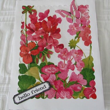 Hello Friend Napkin Pink Flowers &amp; Butterfly Card