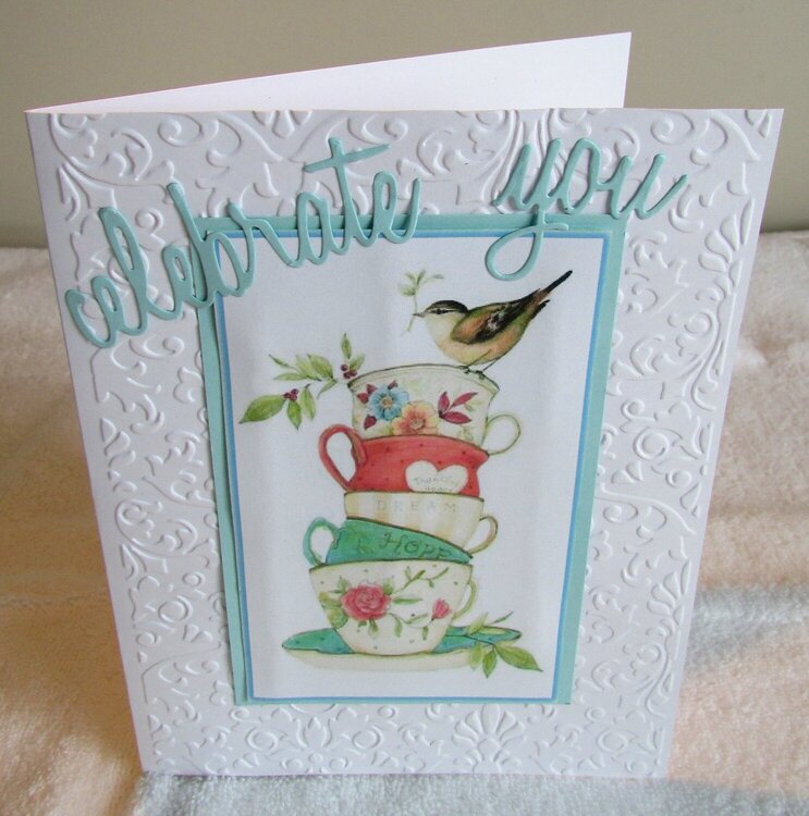 Celebrate You Friendship Embossed Teacups &amp; Bird Card