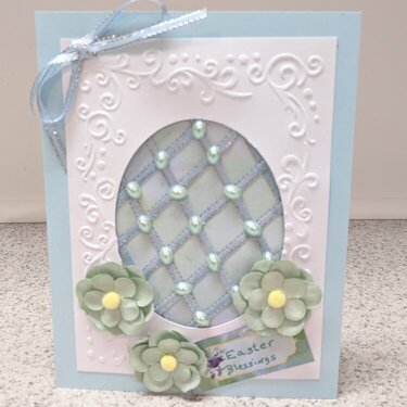 Silk Ribbon Easter Egg Blue Flowers