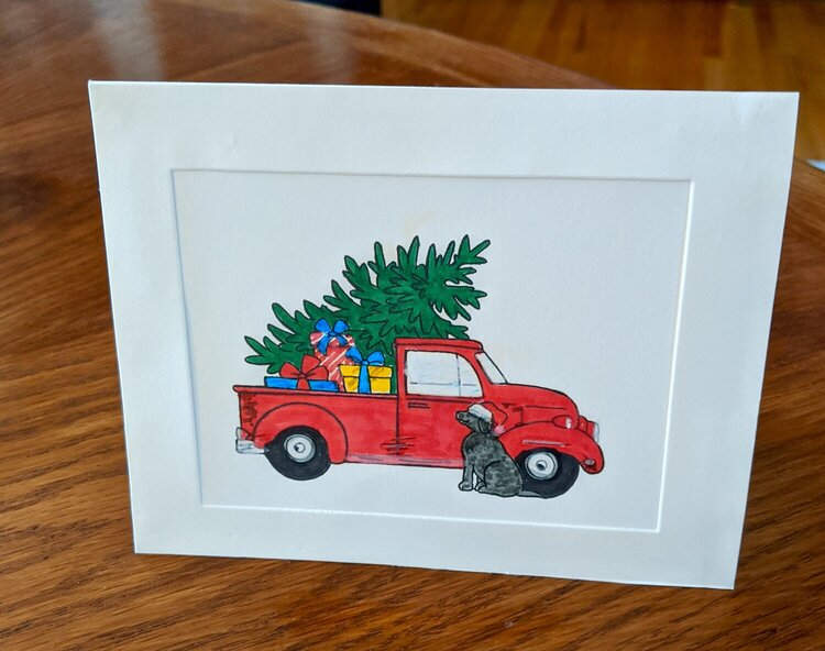 Red Truck &amp; Christmas Tree Christmas Card