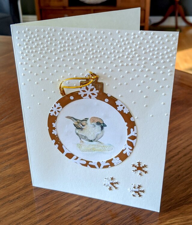 Bird Gold &amp; White Metallic Ornament Frame Christmas Card