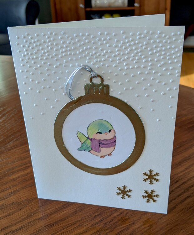 Bird Green Metallic Ornament Frame Christmas Card