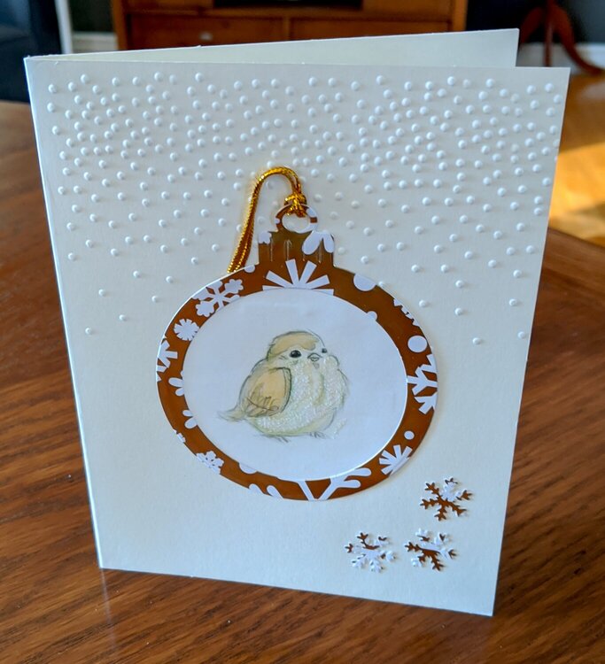Bird Gold &amp; White Metallic Ornament Frame Christmas Card