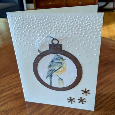 Bird Blue Metallic Ornament Frame Christmas Card