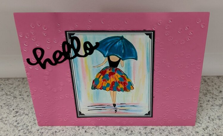 Hello Pink Lady With Umbrella Note Card