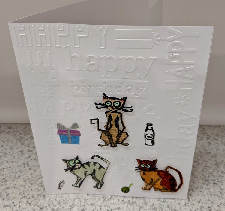 Tim Holtz Crazy Cats Happy Birthday Embossed Card