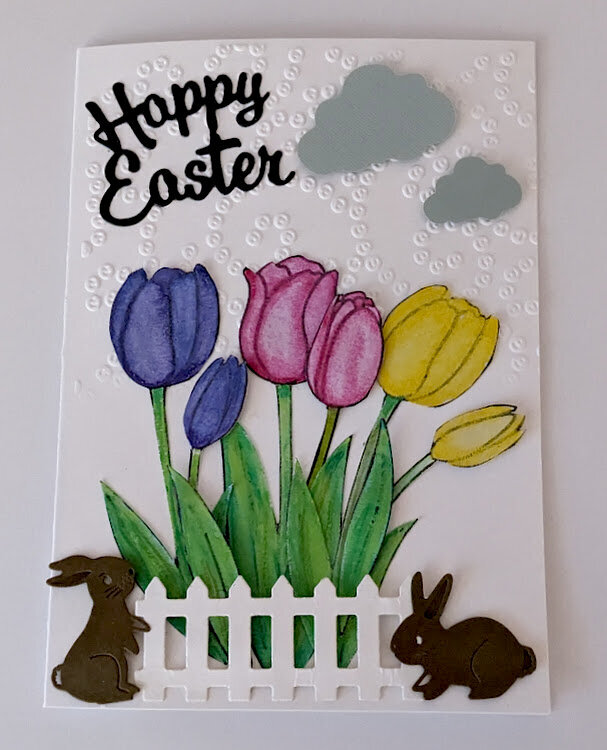 Watercolor Die Cut Tulips Happy Easter Embossed Card