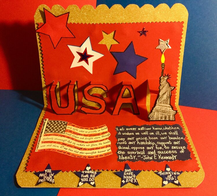 Pop-up USA and Statue of Liberty Deployed Military Card