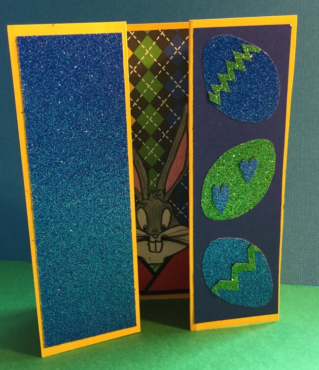 Front of Easter Double Gate Fold Card with Bugs Bunny
