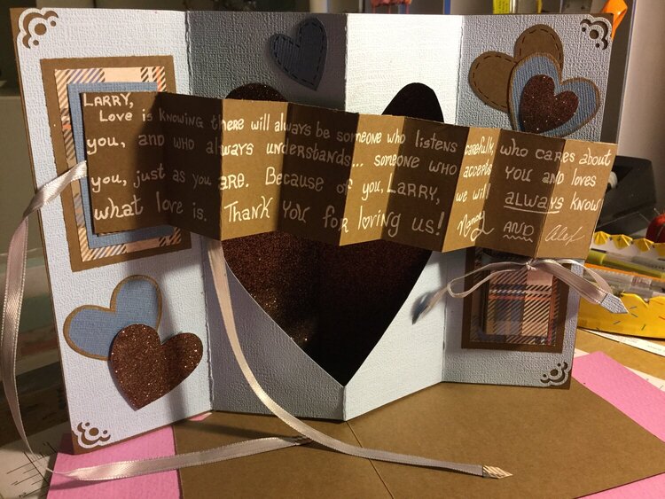 3D Heart Valentine with side foldout messages (Card Inside with message folded out)