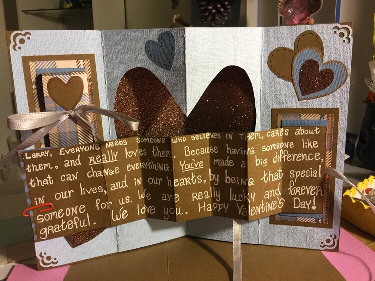 3D Heart Valentine with side foldout messages (card inside with message folded out)