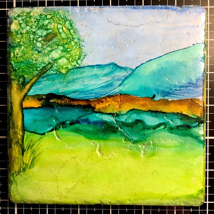 Alcohol Ink on Stone Tile