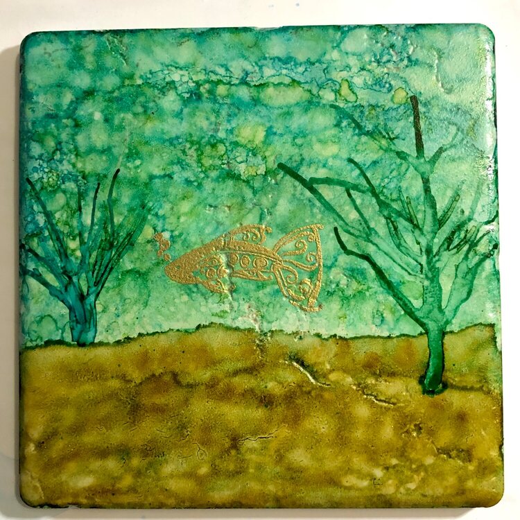 Alcohol Ink on Stone Tile