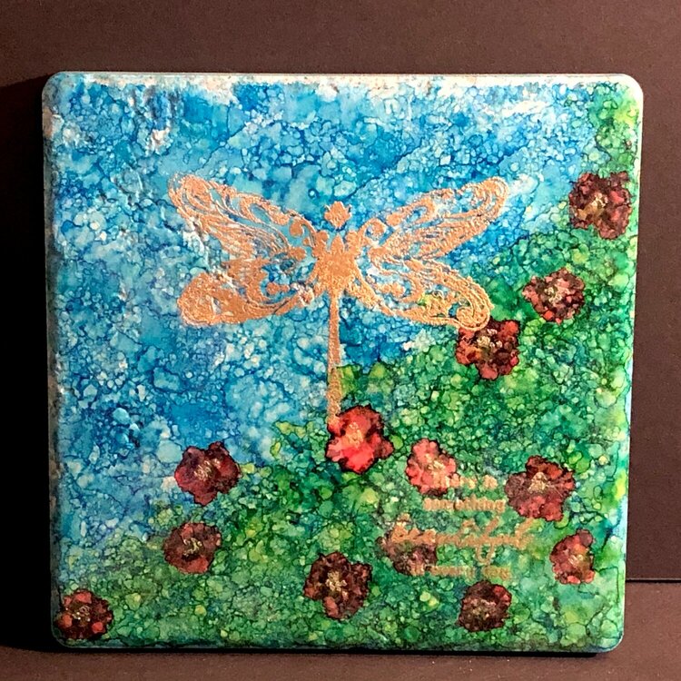 Alcohol Ink on Stone Tile