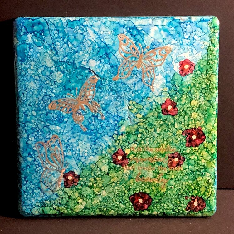 Alcohol Ink on Stone Tile
