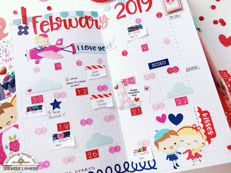 February Monthly Planner Spread with Doodlebug Design French Kiss