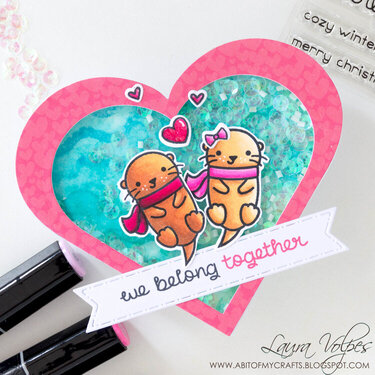 Heart Shaped Valentine Shaker Card feat Lawn Fawn Winter Otter