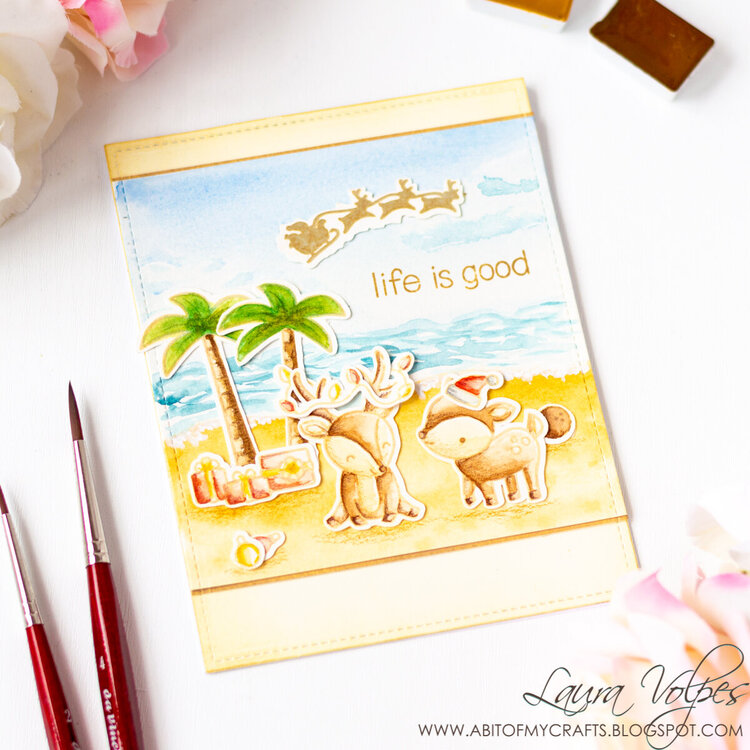 Watercolor Christmas at the Beach Scene feat Lawn Fawn