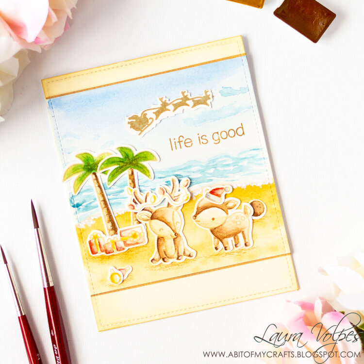 Watercolor Christmas at the Beach Scene feat Lawn Fawn