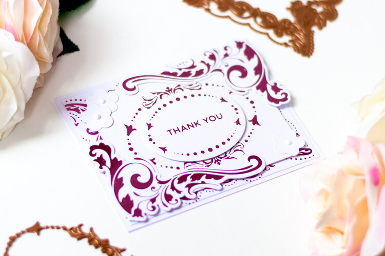 Foiled Card with Spellbinders Royal Florish by Becca Feeken