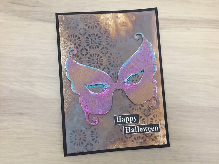 Halloween card with Tim holtz masquerade die 4