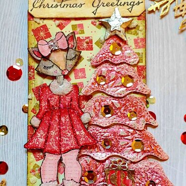 Foxy Christmas Tag with Pink Metallic Tree