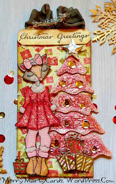 Foxy Christmas Tag with Pink Metallic Tree