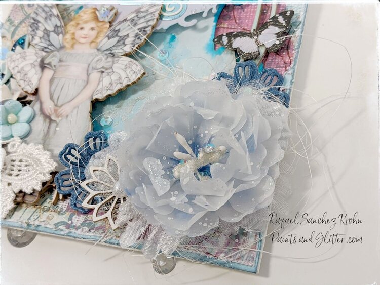 Blue and White Tag with Tonic Studios dies and Reneabouquets Beautiful Board Pieces