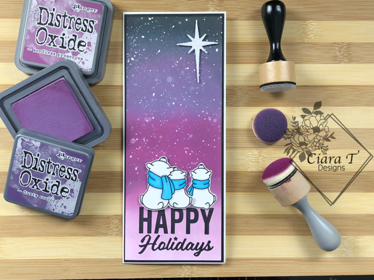 Purple Distress Oxide Blended Slimline Christmas Card