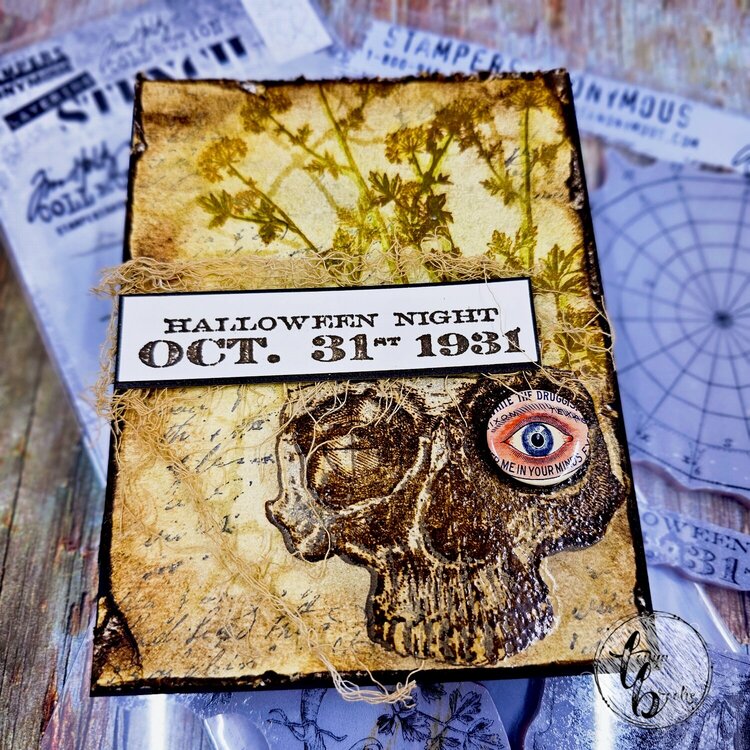 Halloween card made with Tim Holtz Obscure Stamp set