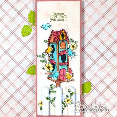 CUTE Birdhouse Cubbies Slimline Card 