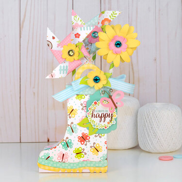 Hello Spring Rainboot with Pinwheels