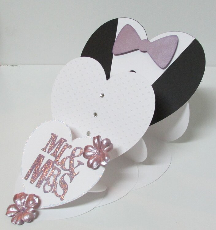 Mr. &amp; Mrs. Triple Heart Shape Easel card (open)