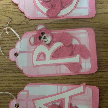 Pink tear bear ABC tags