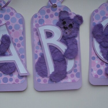 Purple tear bear ABC tags
