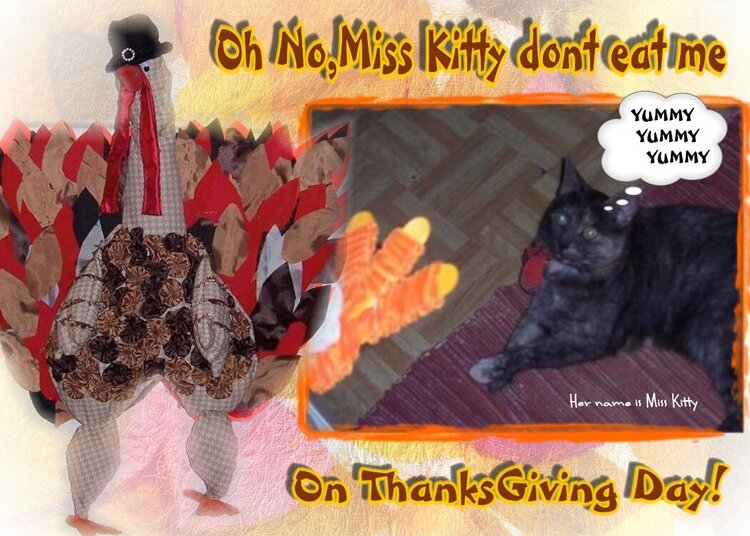 MISS KITTY EATING MR FATTY TURKEY