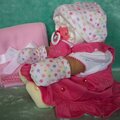 diaper baby girl in dress side view