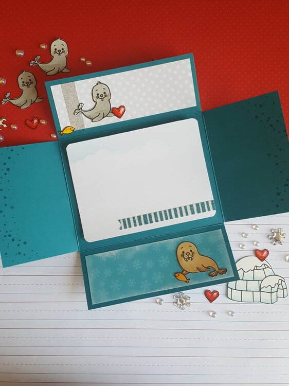 Sunny studio stamps polar playmates card INSIDE funfold box fold
