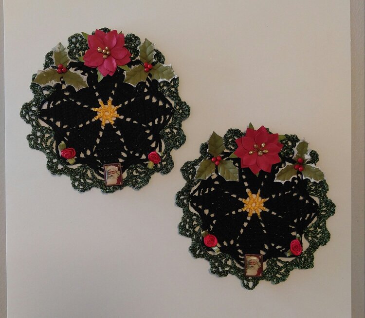 Hand Crochet Xmas Doilies with Embellishments